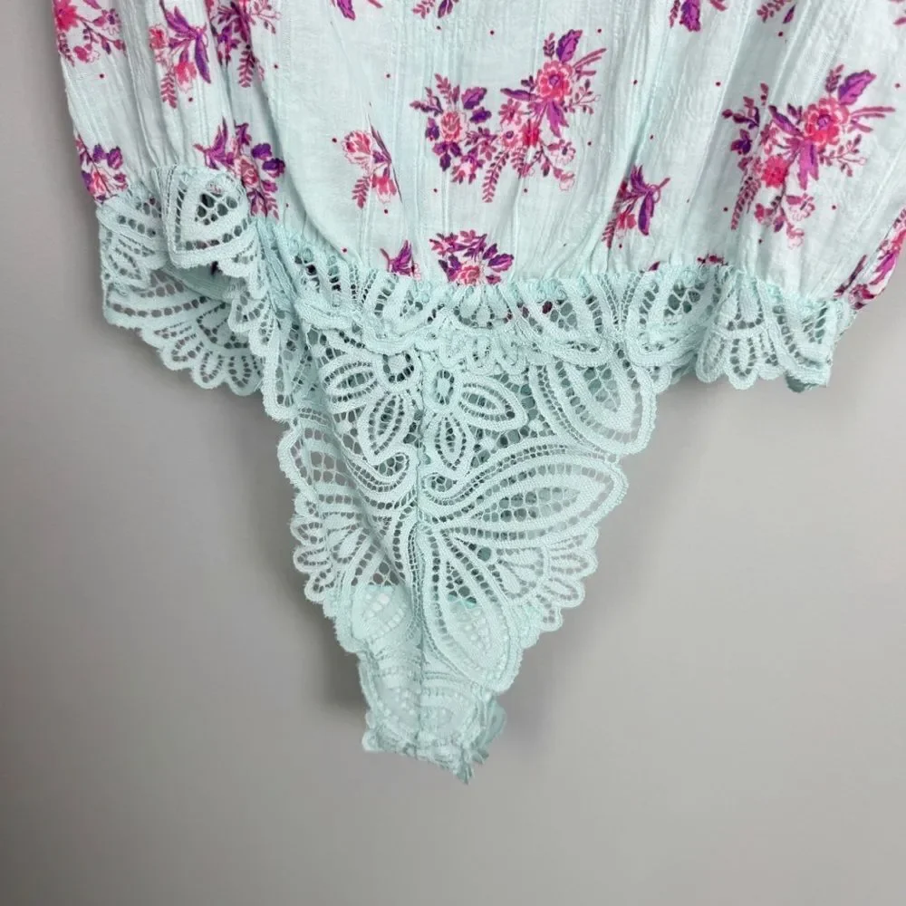 FREE PEOPLE | INTIMATELY Angela Floral Puff Sleeve Bodysuit NEW Women’s Size S